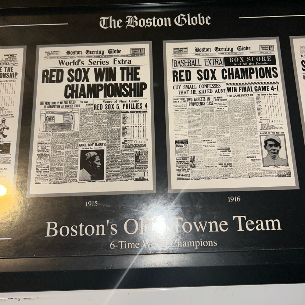 Boston Red Sox six-time champions what is Boston Globe plaque